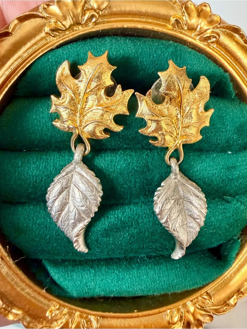Avon Gold and Silver Leaf Drop Earrings